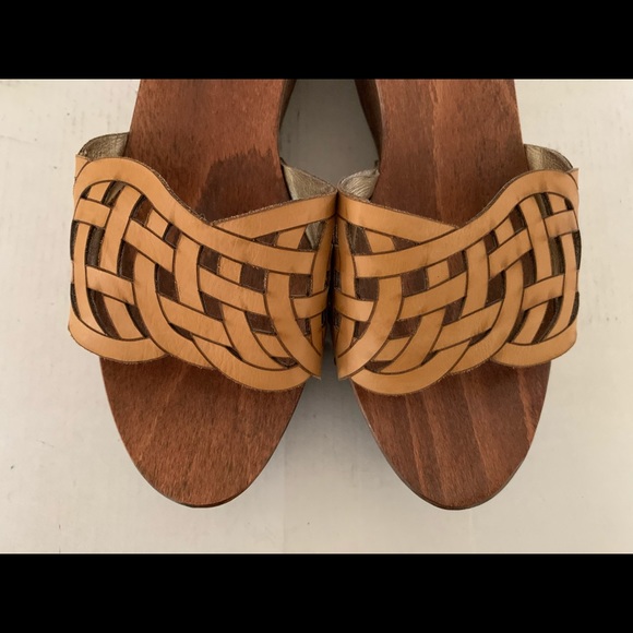 Natural tan color real leather sandals light wedges laser cut design Eu 40 US 10 - Picture 4 of 8